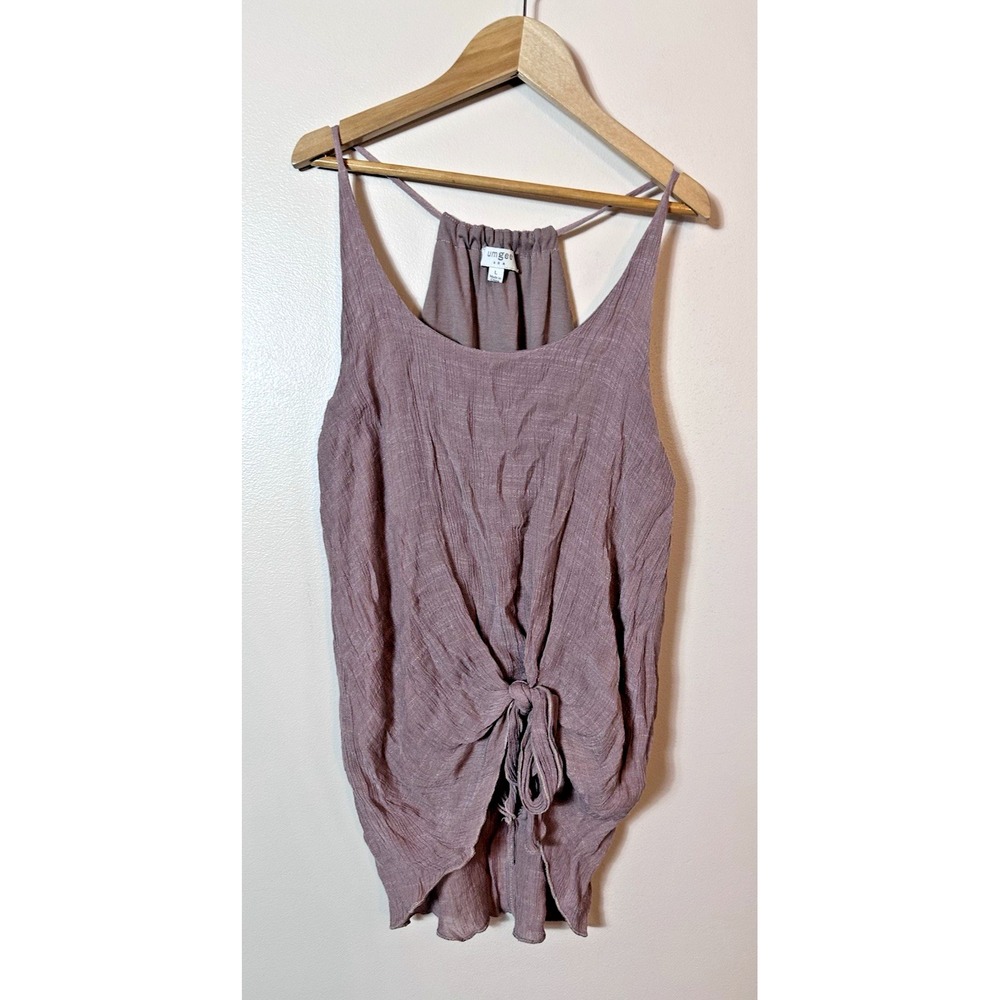 Umgee Top Womens Large Mauve Purple Tie Front Tank Sleeveless Boho Gauze Beach L